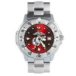 Dive Watch, SS Case, Bezel and Band, US Marine, Red Facedive 