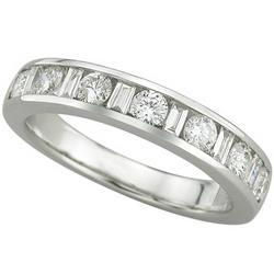 14K White Gold Channel Set Round & Baguette Diamond Anniversary Band Ring (0.75 ctw)white 