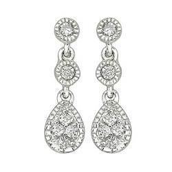 14K White Gold Pave Set Round Diamond Antique Dangling Earrings