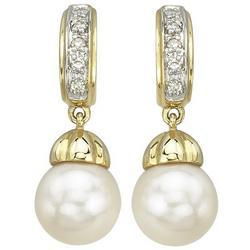 14K Yellow Gold White Pearl & Diamond Earrings
