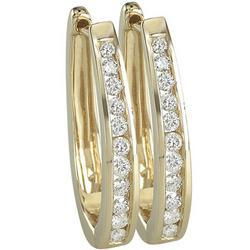 14K Yellow Gold Channel Set Round Diamond Hoop Earrings (0.49 ctw)