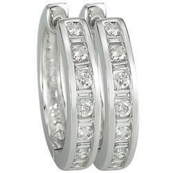 14K White Gold Round & Baguette Diamond Hoop Earrings (0.49 ctw)