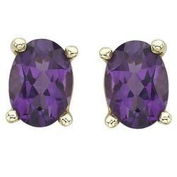 14K Yellow Gold Oval Shape Amethyst Prong Set Stud Earrings