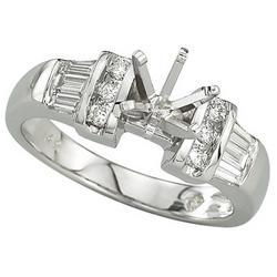 14K White Gold Channel Set Round & Baguette Diamond Semi Mount Engagement Ring (Center Stone Sold Separately)white 