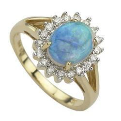 14K Yellow Gold Round Opal & Diamond Ringyellow 