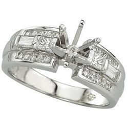 14K White Gold Round, Baguette & Princess Cut Diamond Semi Mount Engagement Ring (Center Stone Sold Separately)white 