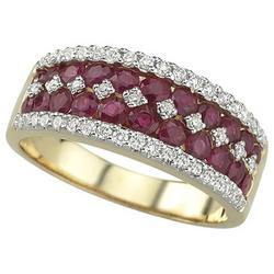 14K Yellow Gold Round Ruby & Diamond Band Ringyellow 