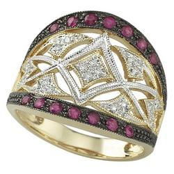 14K Yellow Gold Round Ruby Red & Diamond Ringyellow 