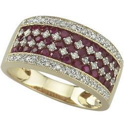 14K Yellow Gold Round Ruby & Diamond Band Ringyellow 