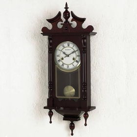 Kassel&trade; Quartz Linden Wood Wall Clock with Roman Numerals and Moving Pendulum