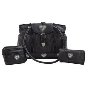 Embassy&trade; 3pc Italian Stone&trade; Design Genuine Leather Purse Set with Wallet and Make-Up Bagembassy 