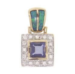 Amethyst Australian Opal Diamond 14K Gold Pendantamethyst 