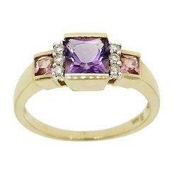 Amethyst, Pink Tourmaline, and Diamond Gold 3 Stone Ringamethyst 