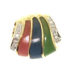 Green, Blue, and Pink Jade Diamond 14K Gold Slide Pendantgreen 