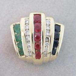 Ruby Emerald and Sapphire 14K Gold Slide Pendantruby 