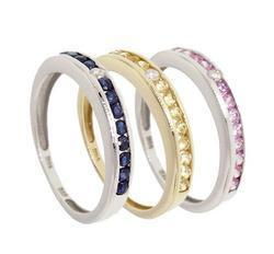 Pink, Yellow, and Blue Sapphire Diamond 14K Two-Tone Gold Ring Set