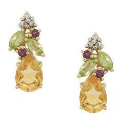 Citrine, Peridot, and Pink Tourmaline 14K Two-Tone Gold Stud Earrings