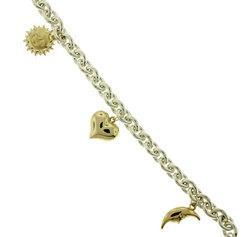 Sun, Moon, and Heart Sterling Silver and 14K Gold Charm Braceletsun 
