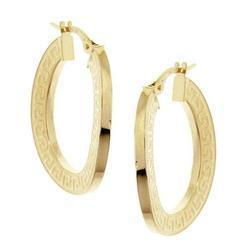 Greek Key Solid Gold Hoop Earrings