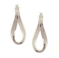 Greek Key White Gold Hoop Earrings