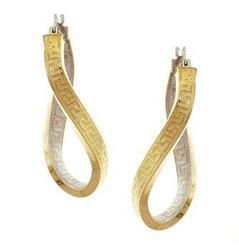 Greek Key Two-Tone Gold Hoop Earrings