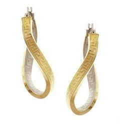 Greek Key Two-Tone Gold Hoop Earringsgreek 