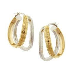 Laser Cut Two-Tone Gold Hoop Earrings