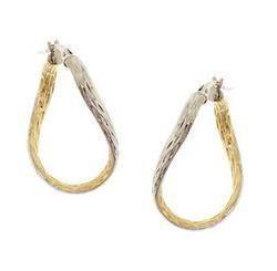 Laser Cut Two-Tone Gold Hoop Earrings