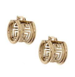 Greek Key Solid Gold Huggie Earrings