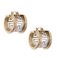 Greek Key Two-Tone Gold Huggie Earrings