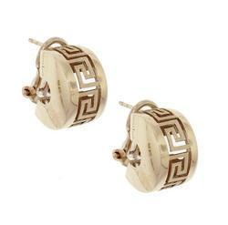 Greek Key Solid Gold Huggie Earrings