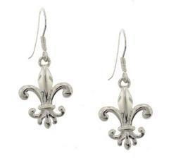 High Polished Sterling Silver Fleur-de-lis French Wire Dangle Earrings