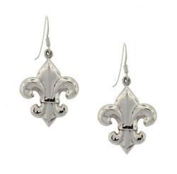 High Polished Sterling Silver Fleur-de-lis French Wire Dangle Earrings