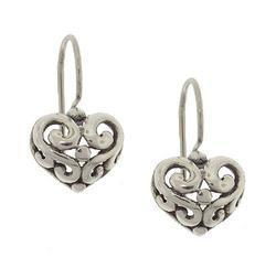 Sterling Silver Filigree Heart French Wire Earrings