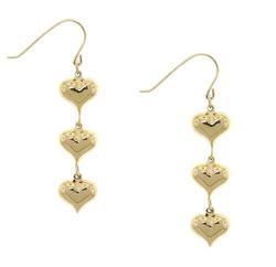 Gold 3 Heart  Frech Wire Dangle Earrings