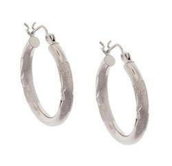 Brushed White Gold Hoop Earrings