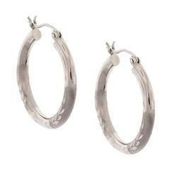 Laser Cut Satin Finish White Gold Hoop Earrings