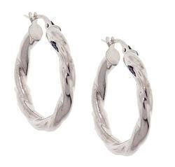 High Polished White Gold Twisted Hoop Earrings