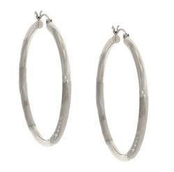 Diamond Cut White Gold Satin Finsh Hoop Earrings