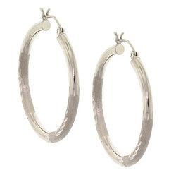 Diamond Cut White Gold Satin Finish Hoop Earrings