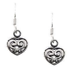 Sterling Silver Filigree Heart French Wire Dangle Earrings
