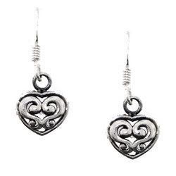 Sterling Silver Filigree Heart French Wire Dangle Earringssterling 