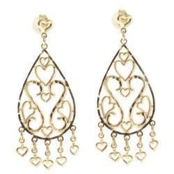 14K Gold Heart Chandelier Diamond Cut Earrings