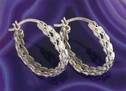 14K White Gold Diamond Cut Hoop Earrings