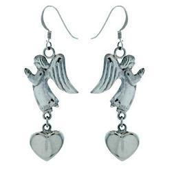 Sterling Silver Praying Angel Heart Dangle Earrings