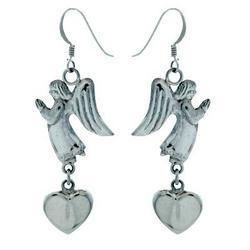 Sterling Silver Praying Angel Heart Dangle Earringssterling 