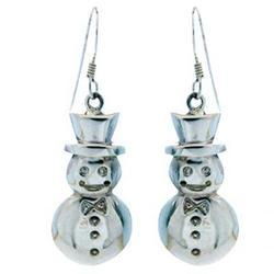 Sterling Silver Snowman Christmas Dangle Earrings