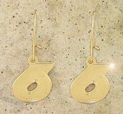 Number 6 Genuine Gold Racing Dangle Earrings