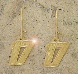 Number 17 Genuine Gold Racing Dangle Earrings