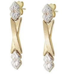 Diamond Cut Two-tone Brushed Gold Heart Dangle Earrings